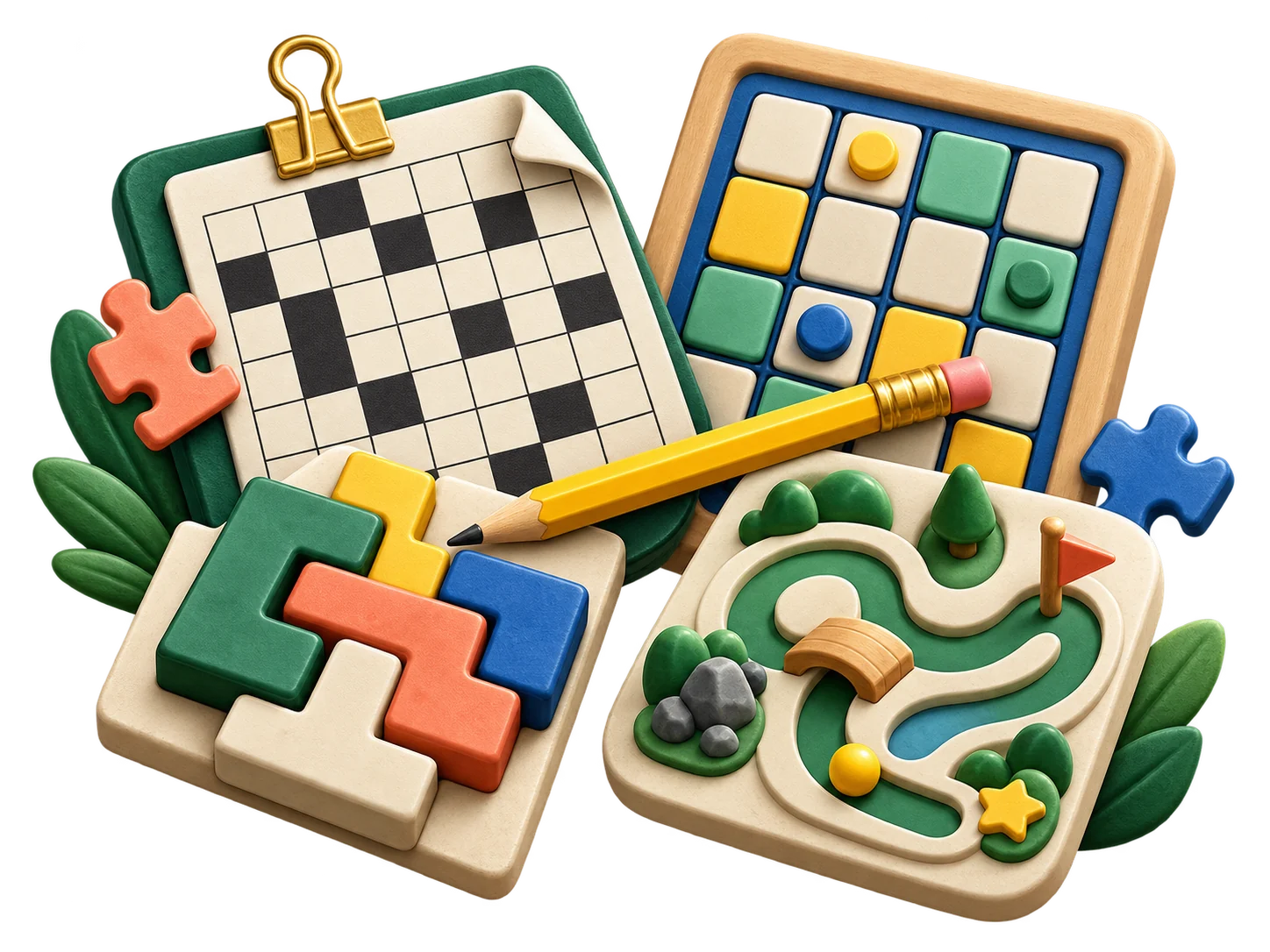 A curated collection of crossword, number, block, and path puzzles